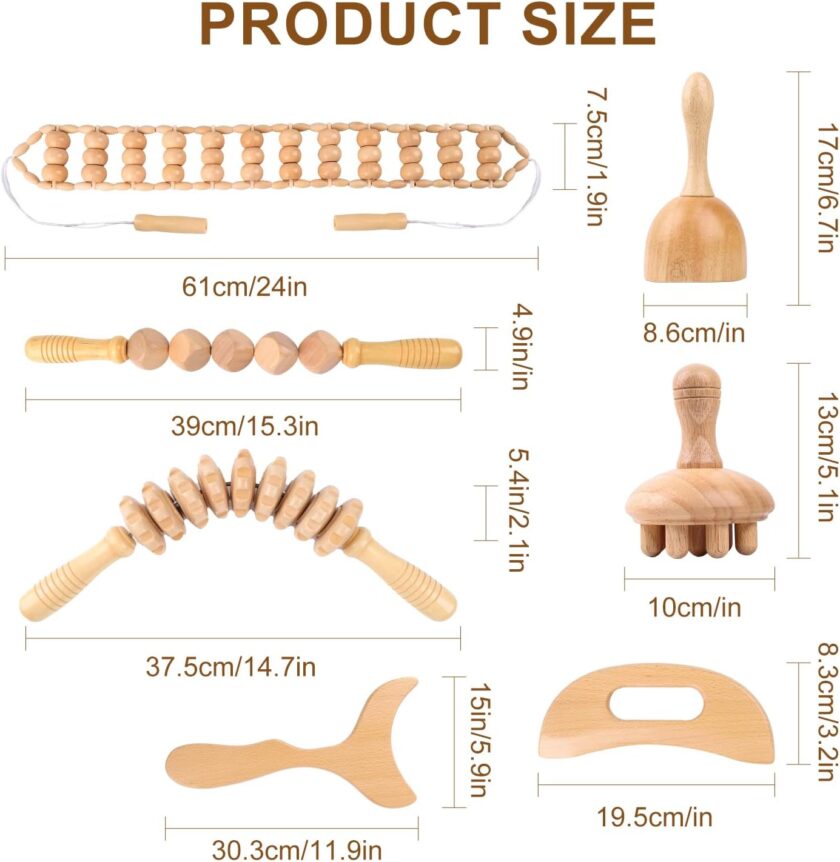 7-in-1 Wood Therapy Massage Tools for Body Sculpting & Lymphatic Drainage