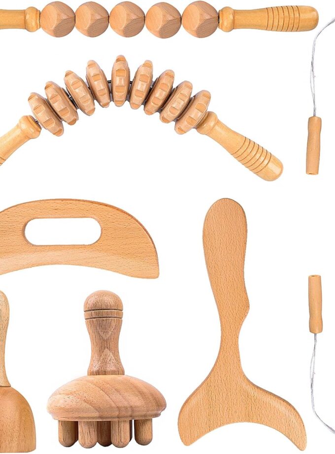 7-in-1 Wood Therapy Massage Tools for Body Sculpting & Lymphatic Drainage